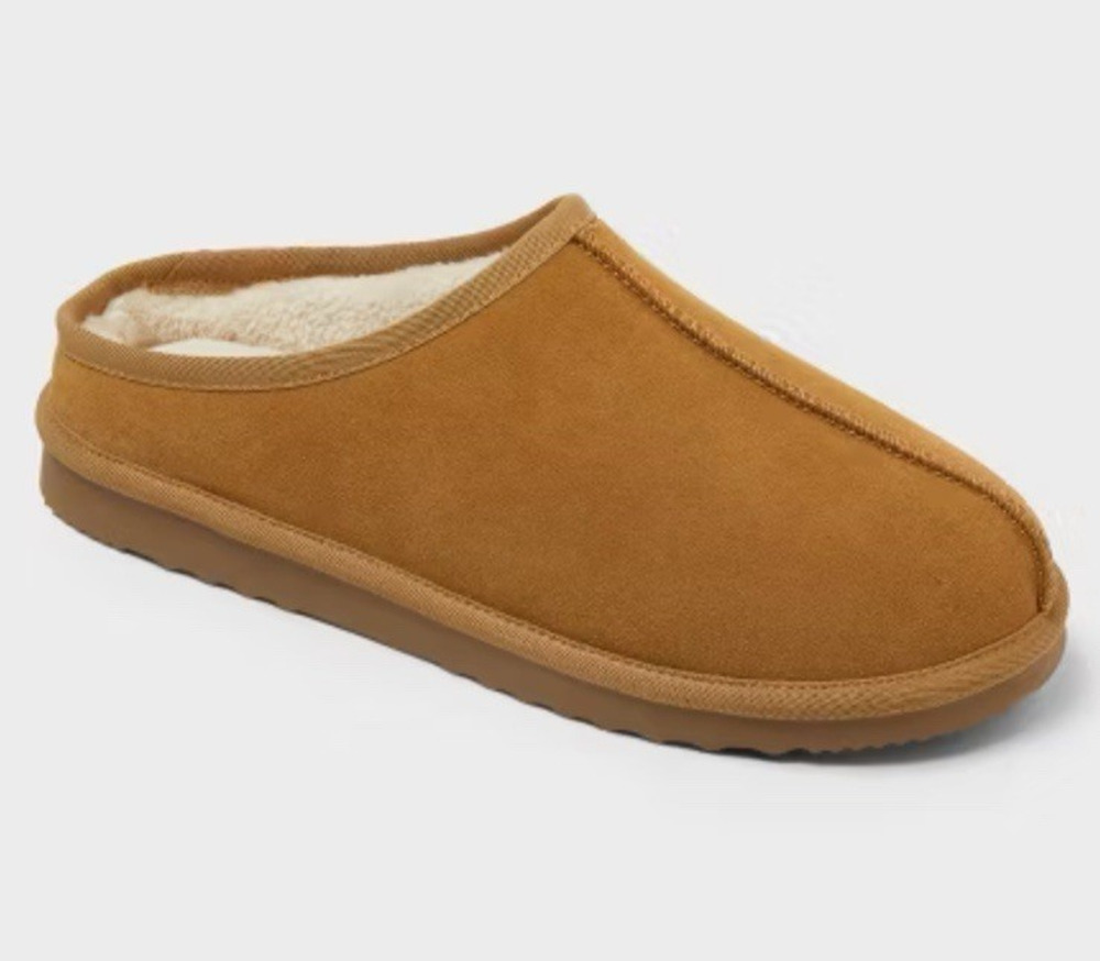 Mens Suede Leather Clog Slippers Chestnut Faux Fur Goodfellow & Co Cruz 13 M